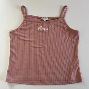 Self Esteem Ribbed Pink Crop Cami - Angel Embroidery Cute Trendy Size M Coquette